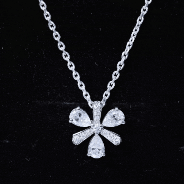 Certified Moissanite Flower Pendant Necklace with Silver Chain