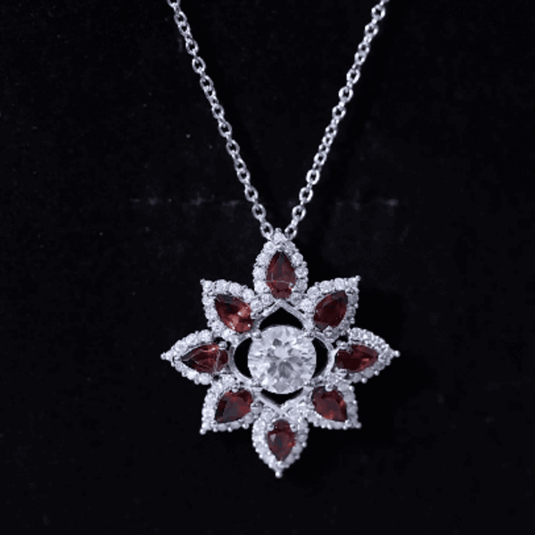 Certified 1.36 Carat Moissanite Statement Flower Necklace with Garnet