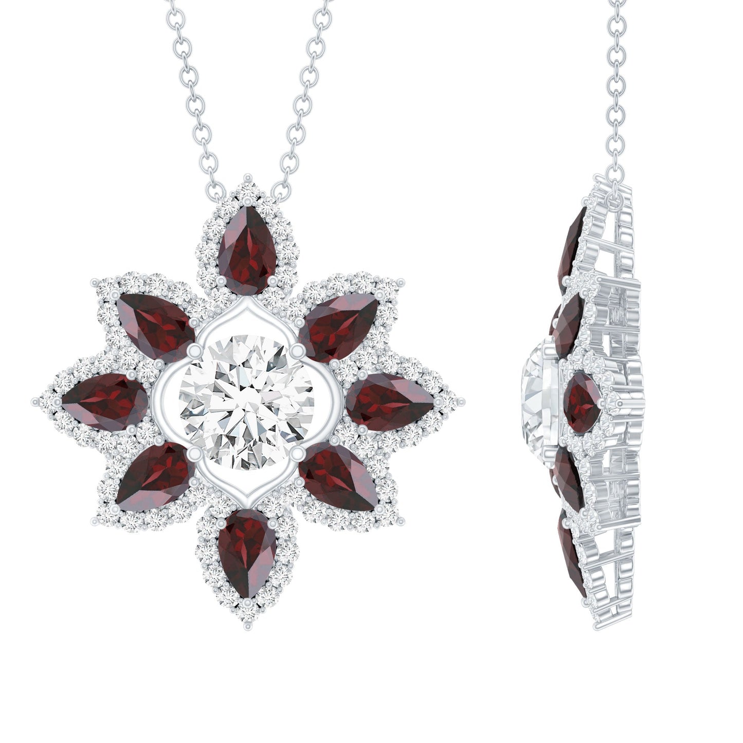 Certified 1.36 Carat Moissanite Statement Flower Necklace with Garnet