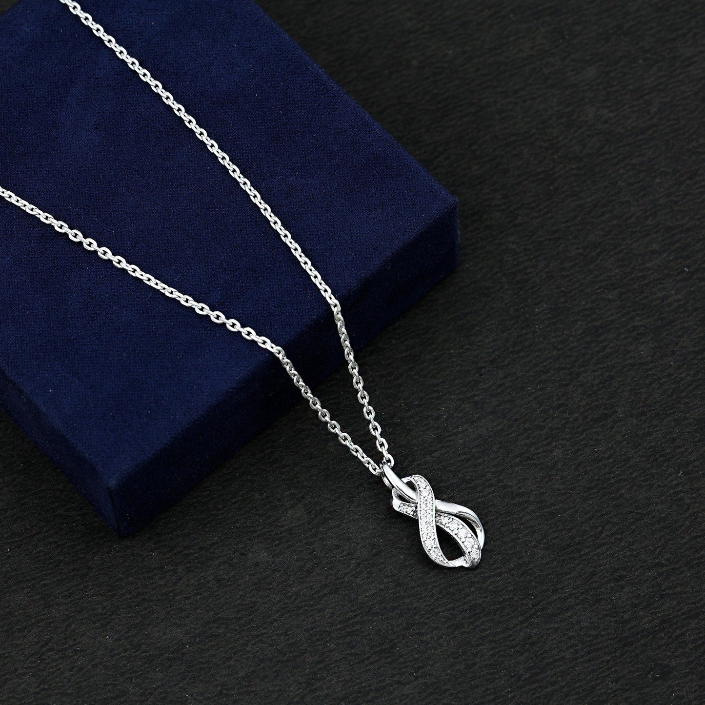 Pave Set Moissanite Infinity Knot Necklace with Silver Chain