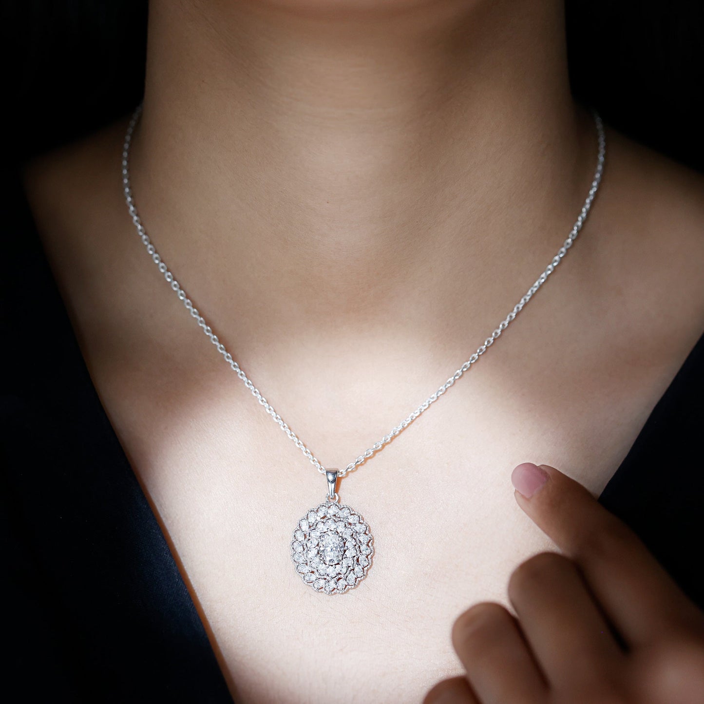 Certified 1.29 Carat Oval Moissanite Bridal Statement Necklace with Chain