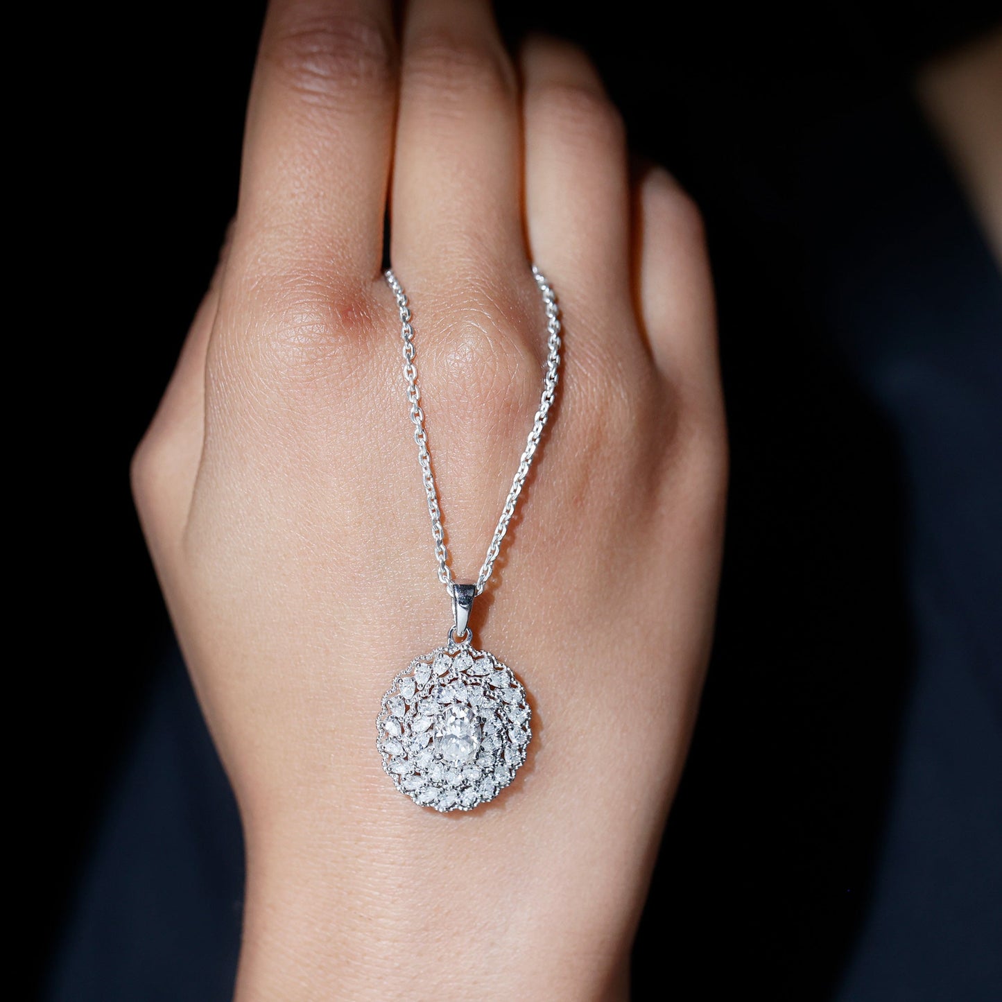 Certified 1.29 Carat Oval Moissanite Bridal Statement Necklace with Chain