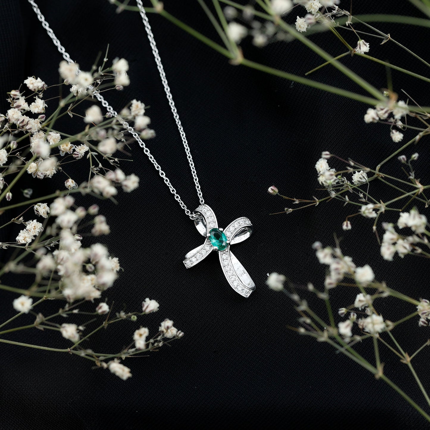 Certified Lab Grown Emerald Christian Cross Necklace With Silver Chain