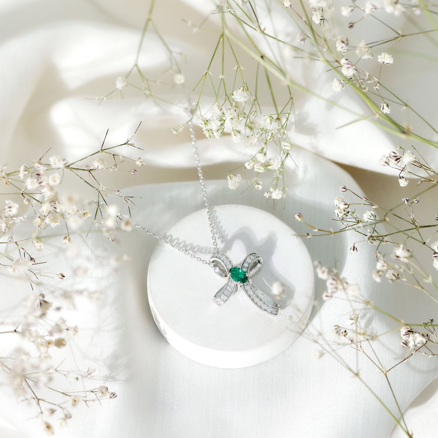 Certified Lab Grown Emerald Christian Cross Necklace With Silver Chain