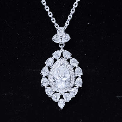Certified 2.2 Carat Pear Shaped Moissanite Bridal Necklace with Silver Chain