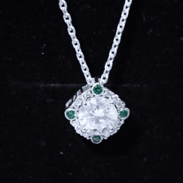2 Carat Moissanite Vintage Inspired Necklace with Lab Emerald