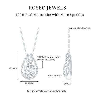 2 Carat Oval Cut Moissanite Drop Necklace For Wedding