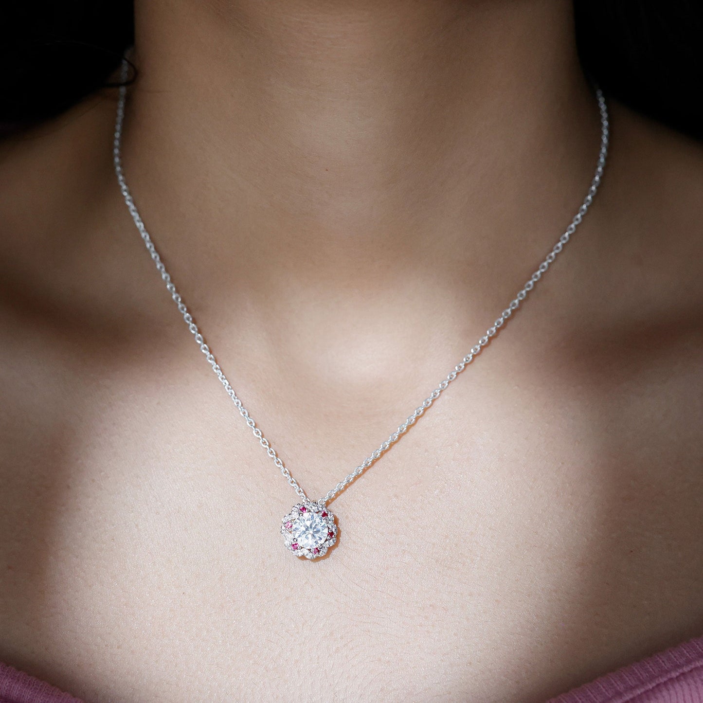 Certified 2 Carat Moissanite Statement Necklace with Lab Ruby