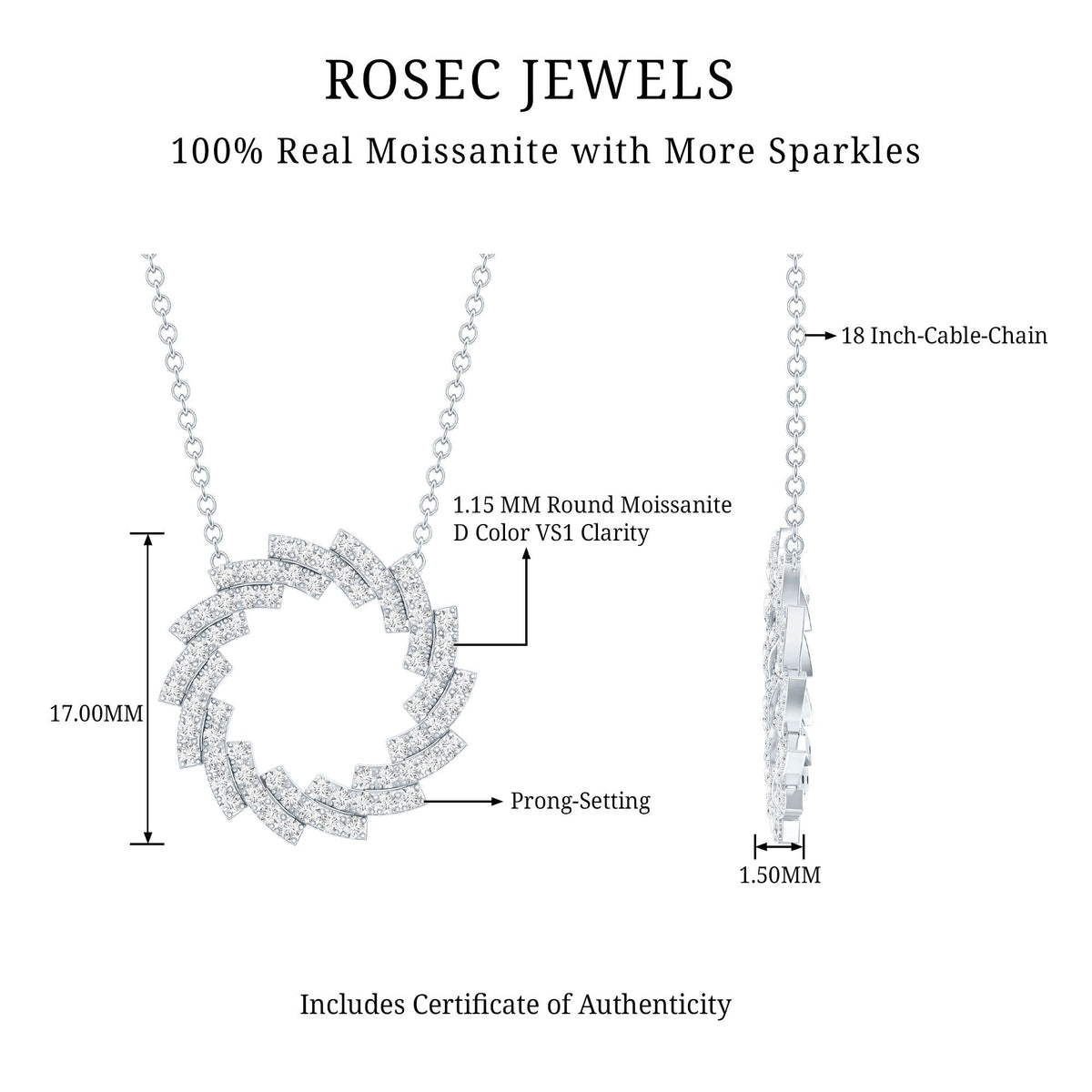 Certified Moissanite Eternity Necklace in Sterling Silver