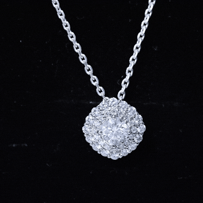 Certified Moissanite Double Halo Pendant Necklace with Silver Chain