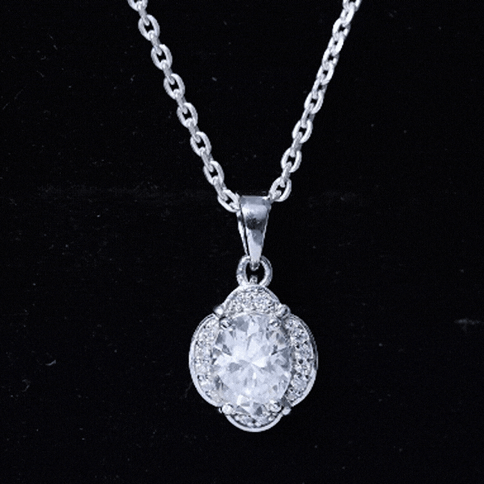 Moissanite Art Deco Necklace with Silver Chain