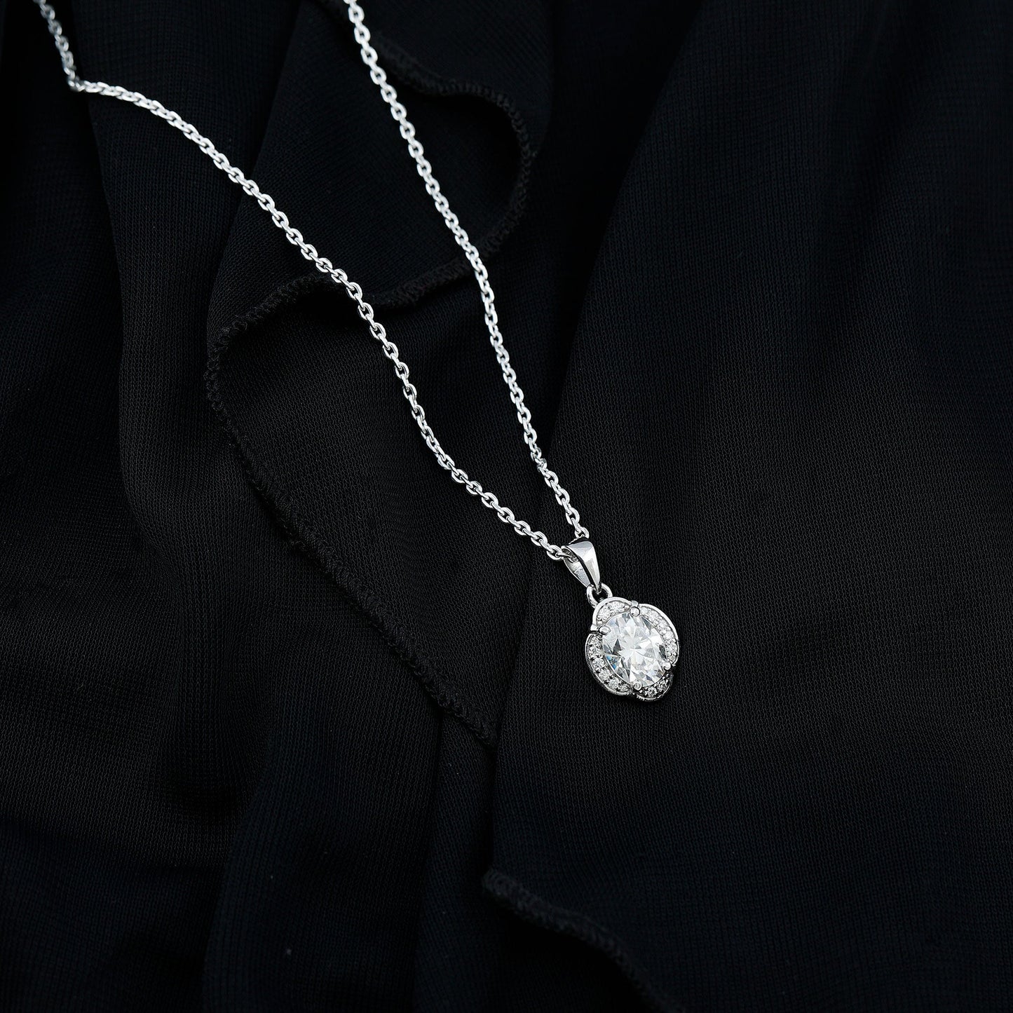 Moissanite Art Deco Necklace with Silver Chain