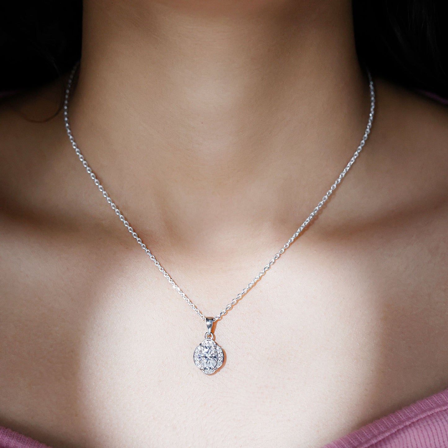Moissanite Art Deco Necklace with Silver Chain