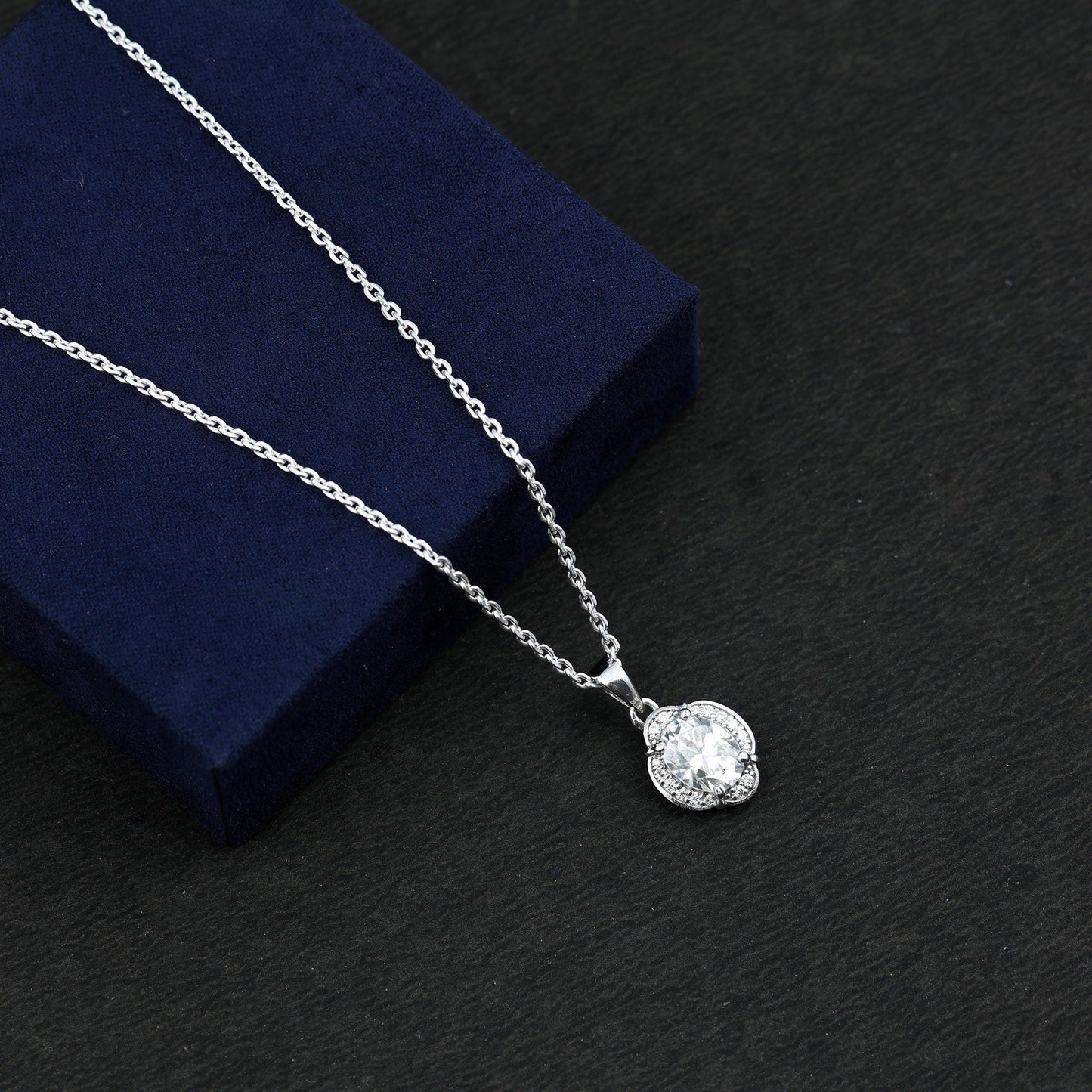 Moissanite Art Deco Necklace with Silver Chain