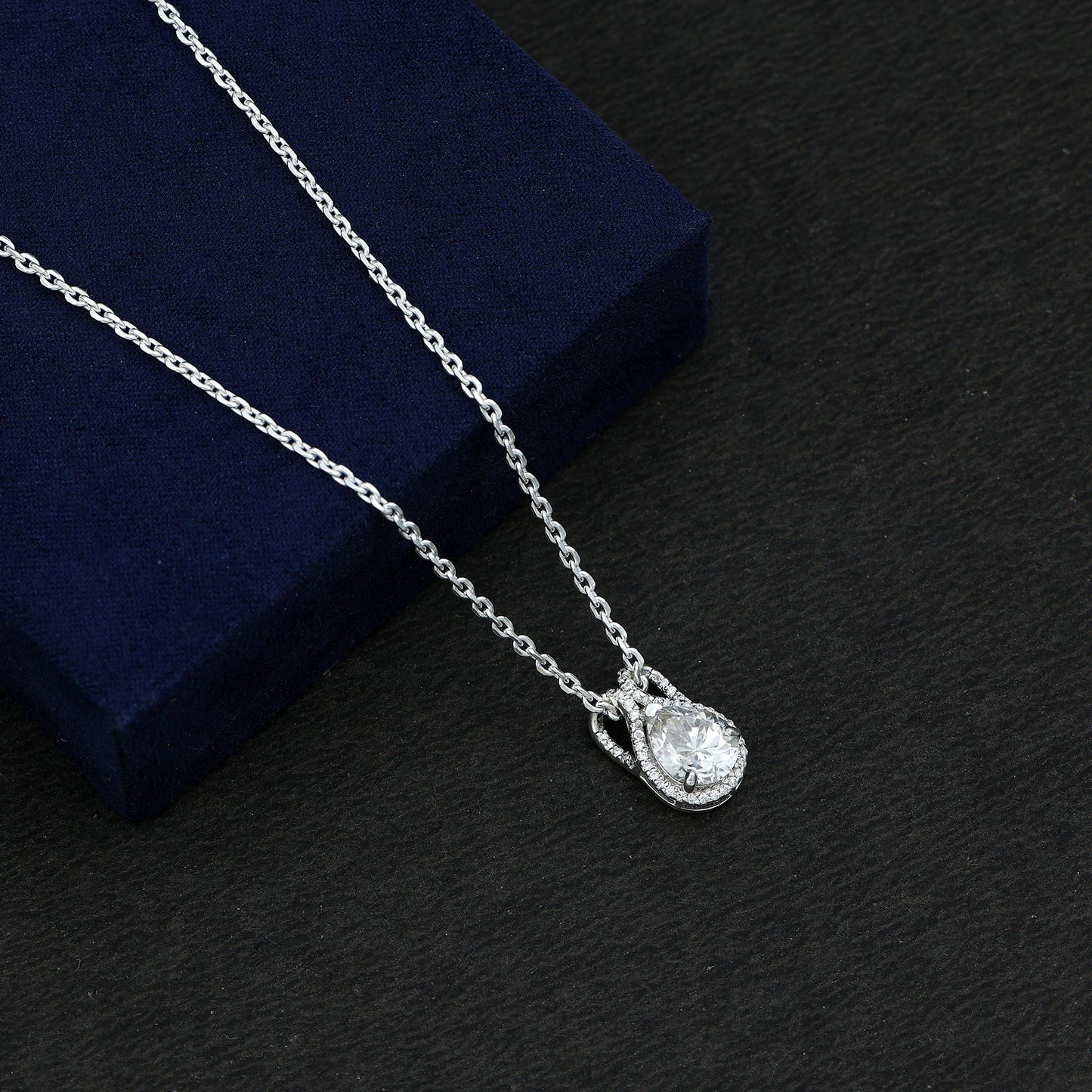 Certified 1.4 Carat Moissanite Teardrop Wedding Necklace with Silver Chain