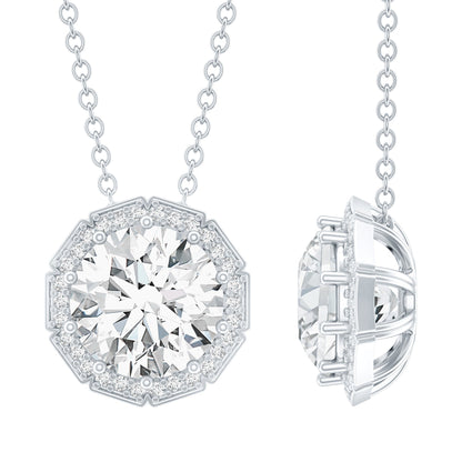 Certified 2 Carat Round Moissanite Designer Necklace with Silver Chain