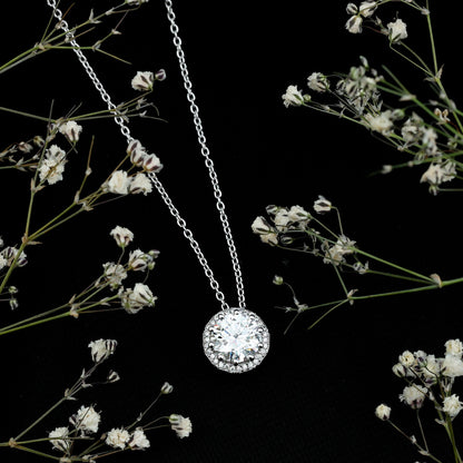 Certified 2 Carat Round Moissanite Designer Necklace with Silver Chain