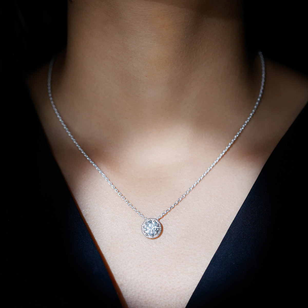 Certified 2 Carat Round Moissanite Designer Necklace with Silver Chain