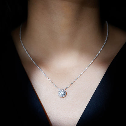 Certified 2 Carat Round Moissanite Designer Necklace with Silver Chain