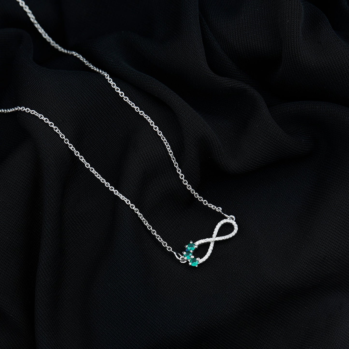 Lab Created Emerald and Moissanite Infinity Necklace with Chain