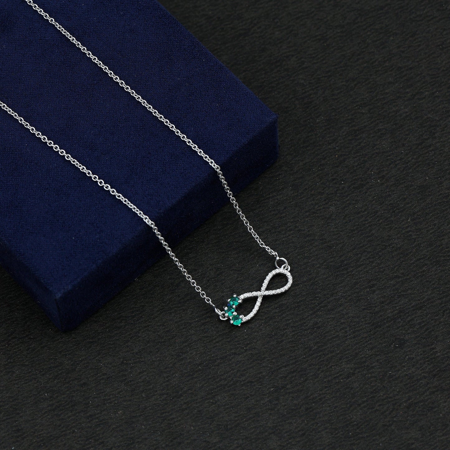 Lab Created Emerald and Moissanite Infinity Necklace with Chain