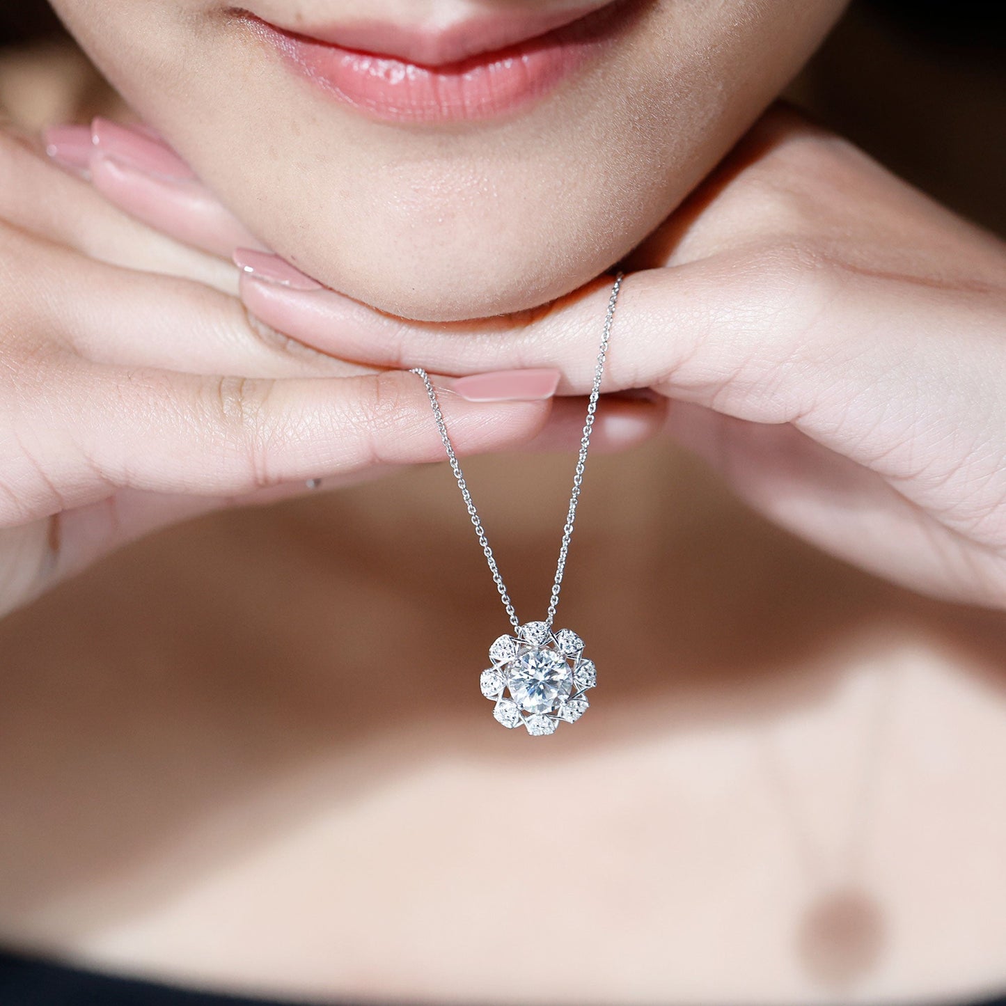 2 Carat Brilliant Cut Moissanite Bridal Necklace With Silver Chain