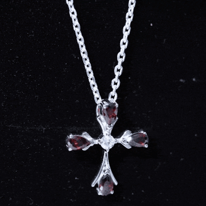 Real Garnet Designer Cross Necklace with Silver Chain