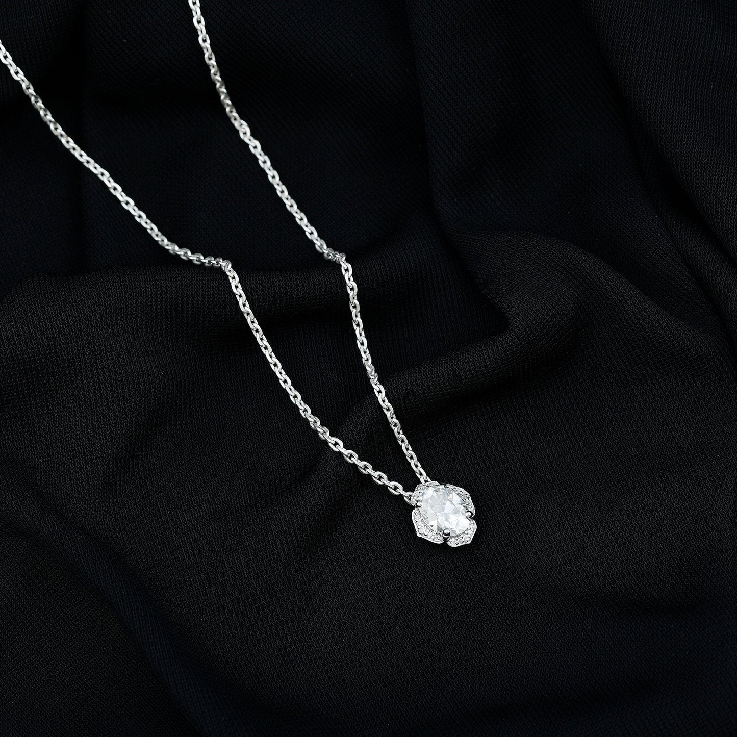 6X8 MM Moissanite Statement Necklace With Silver Chain