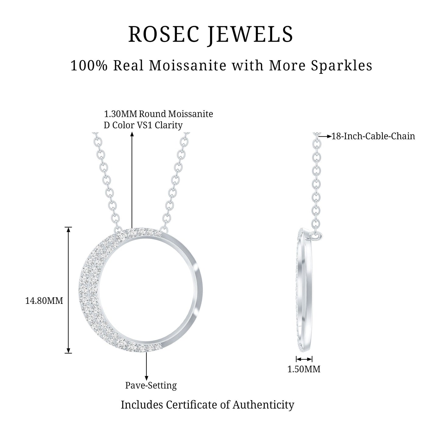 Moissanite Circle of Life Necklace with Silver Chain