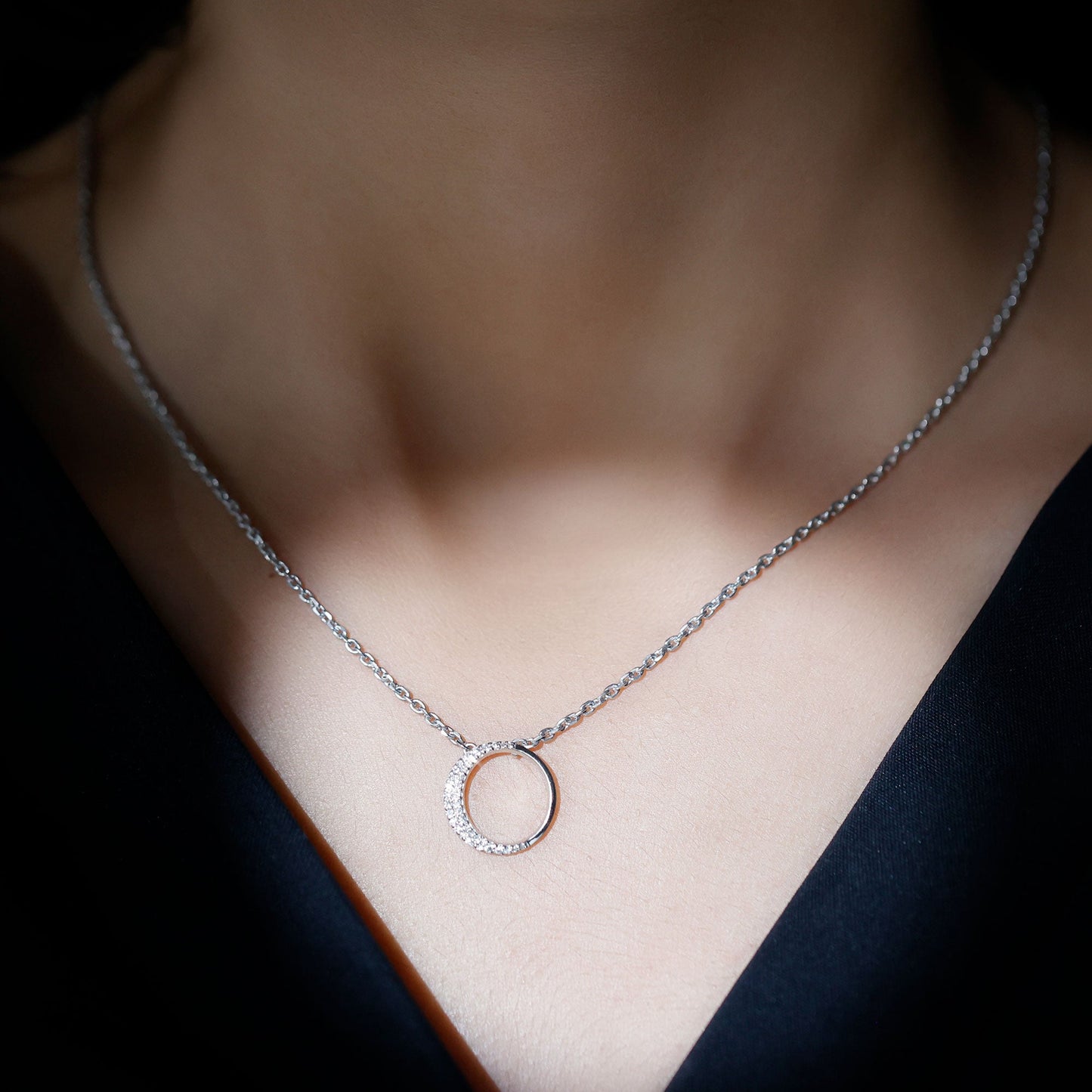 Moissanite Circle of Life Necklace with Silver Chain