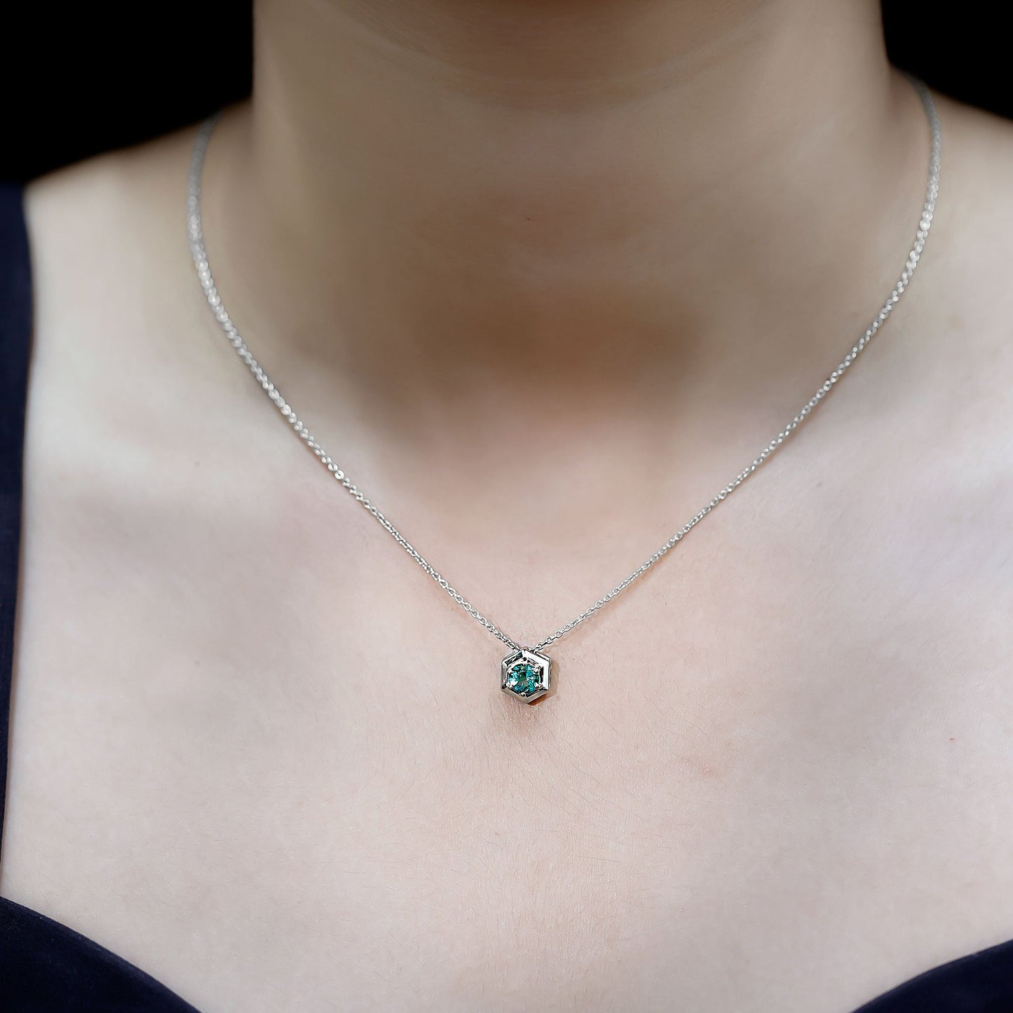 0.4 Carat Solitaire Emerald Hexagon Pendant Necklace