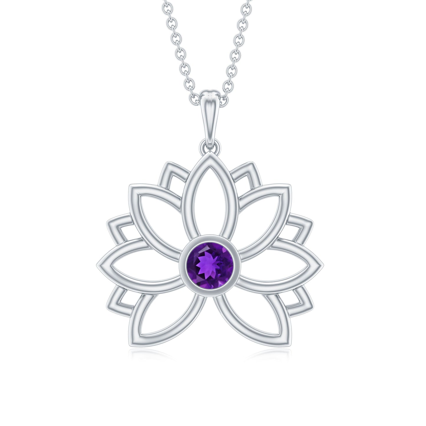 Amethyst Lotus Flower Necklace for Women