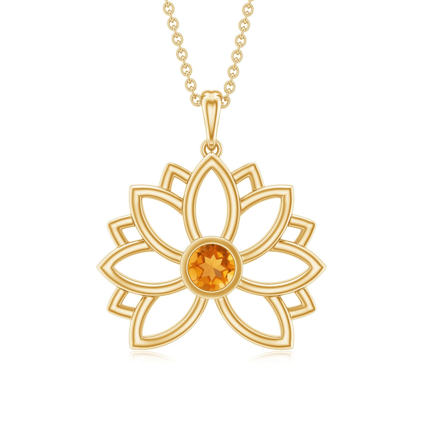 Bezel Set Citrine Lotus Flower Necklace With Chain