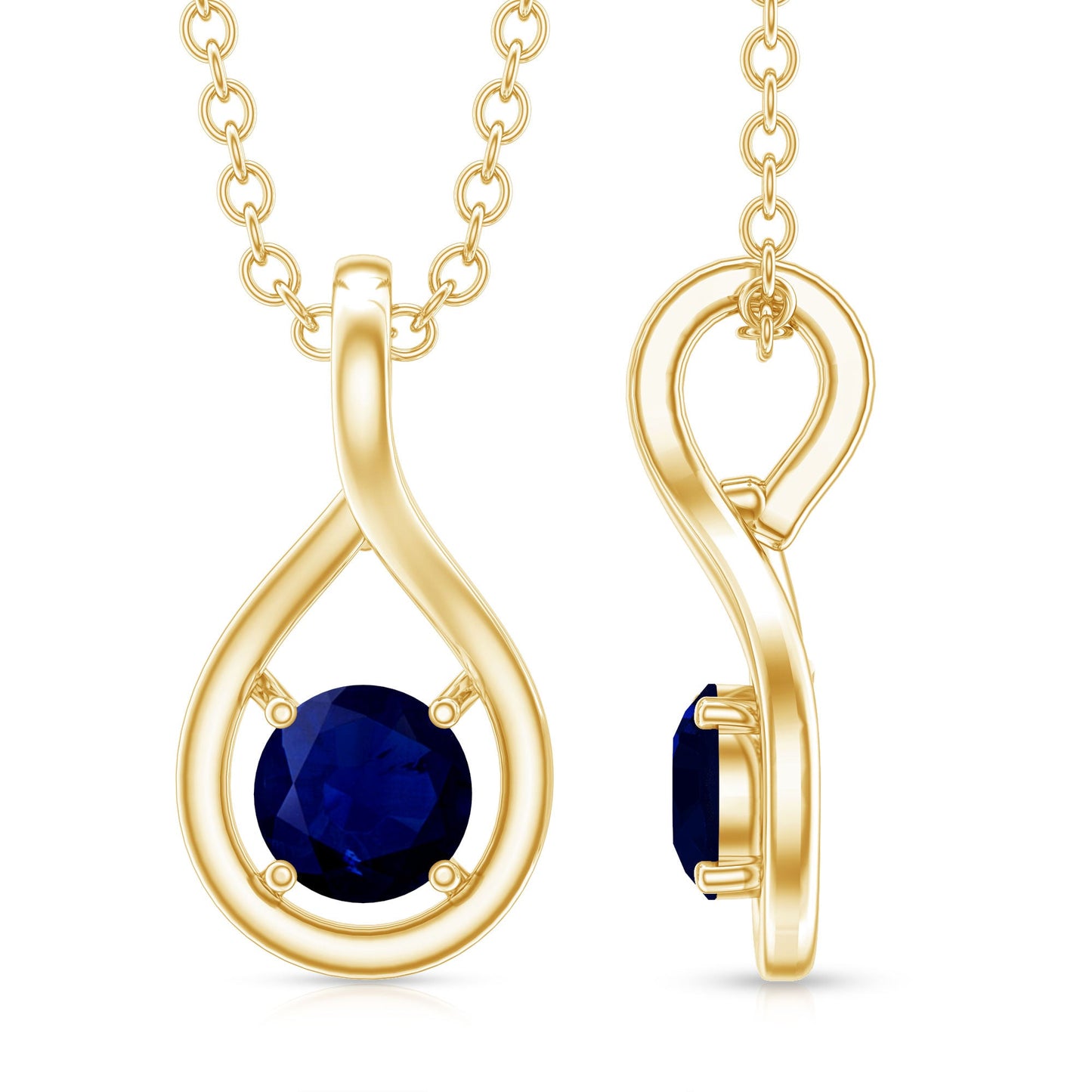 Genuine Round Cut Blue Sapphire Teardrop Pendant