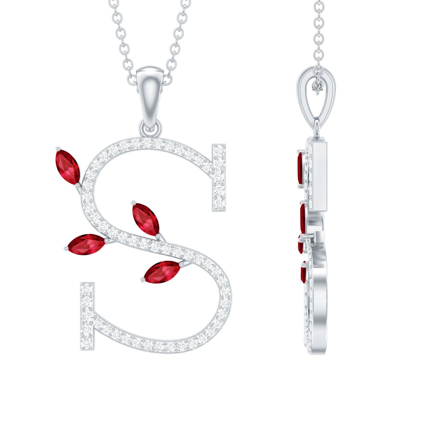 Lab Grown Ruby and Diamond Necklace with Letter S