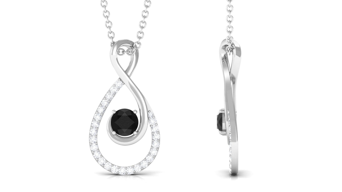 Natural Black Spinel Infinity Pendant Necklace with Diamond