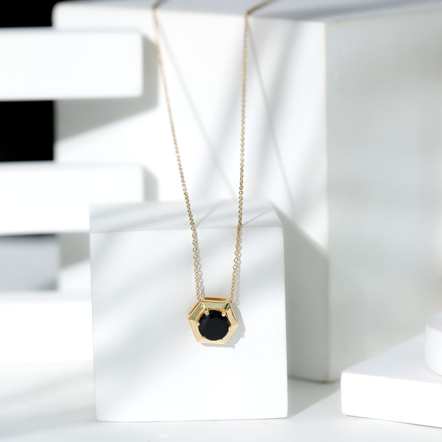 Lab Grown Black Diamond Hexagon Pendant Necklace