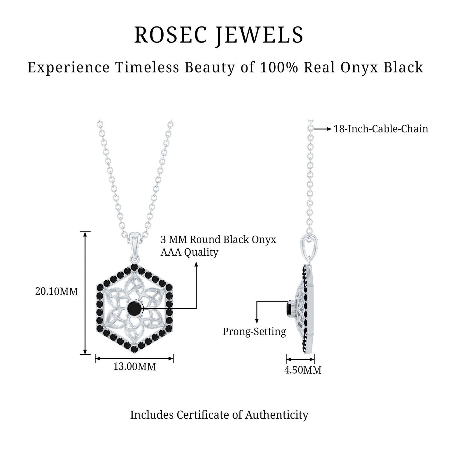 Certified Genuine Black Onyx Flower Necklace for Women