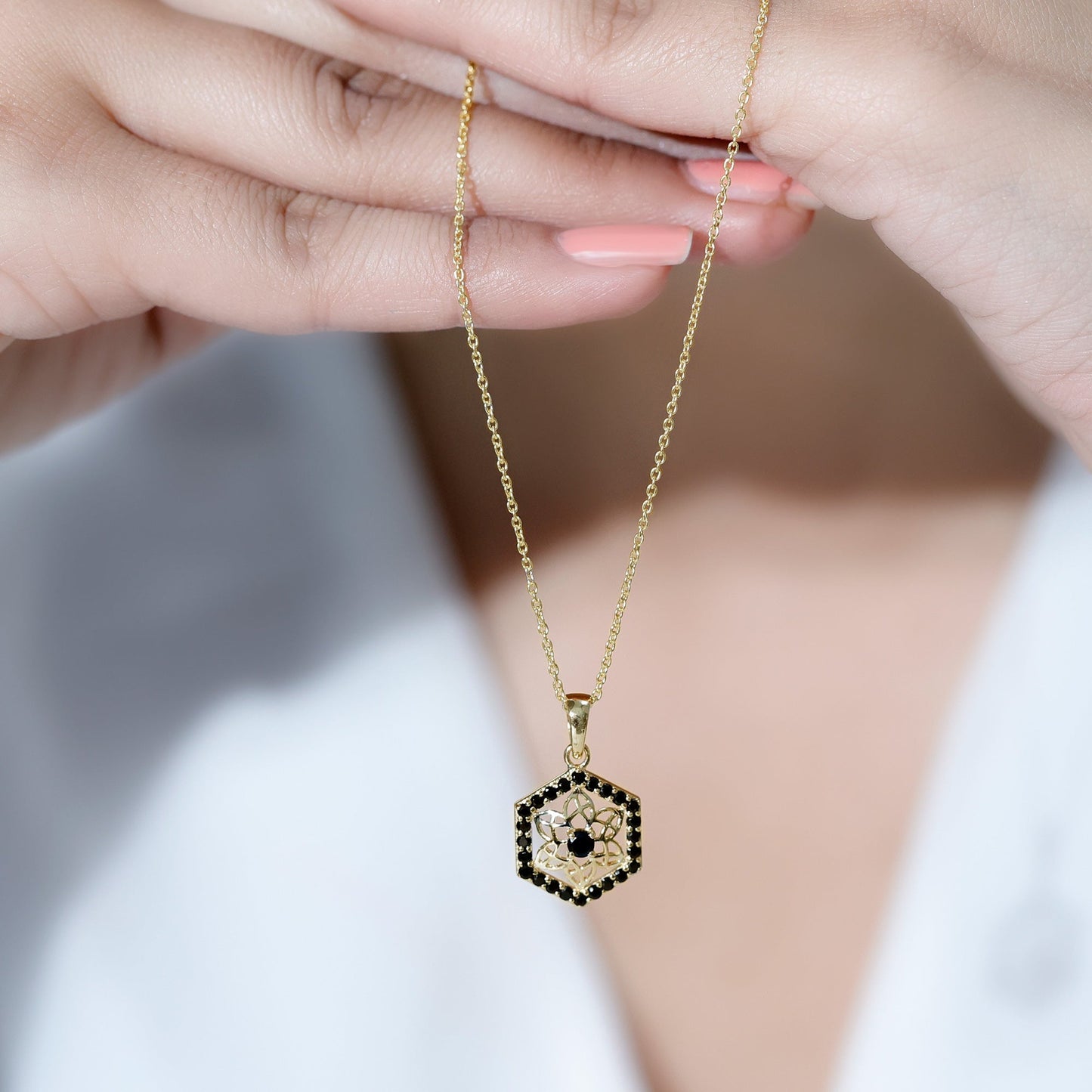 Certified Genuine Black Onyx Flower Necklace for Women