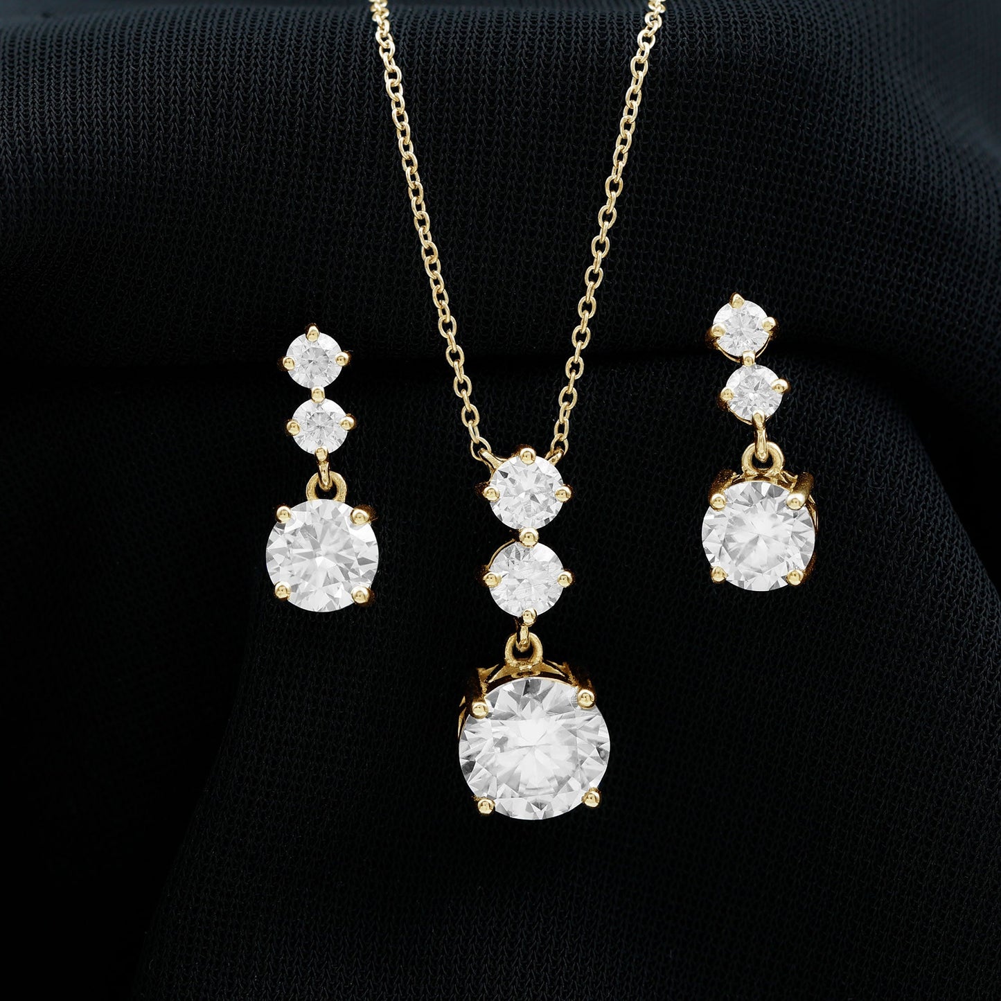 Moissanite 3 Stone Dangle Necklace and Earrings Set