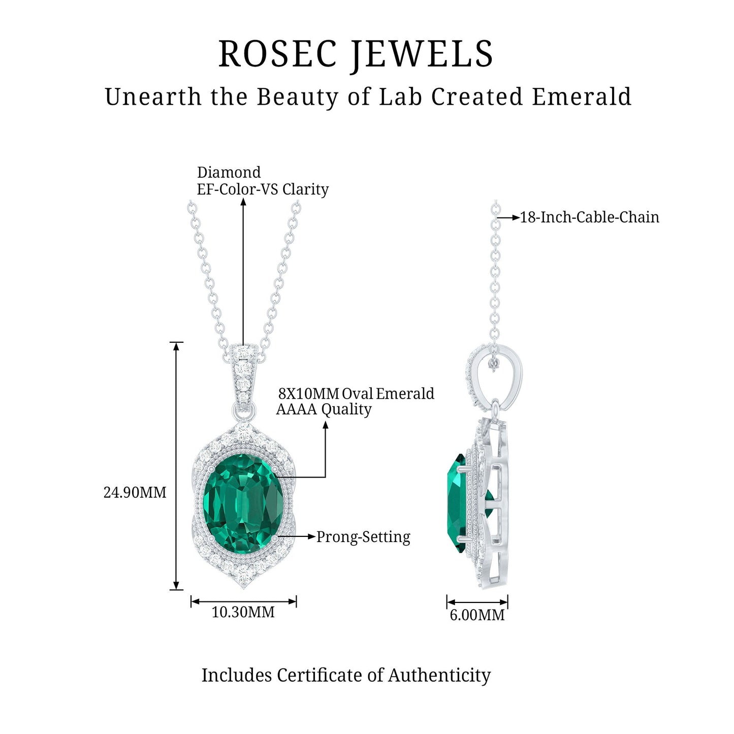 Certified Lab Grown Emerald Vintage Inspired Necklace With Diamond