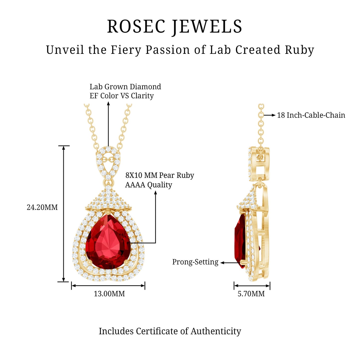 Certified Lab Grown Ruby Double Halo Diamond Necklace