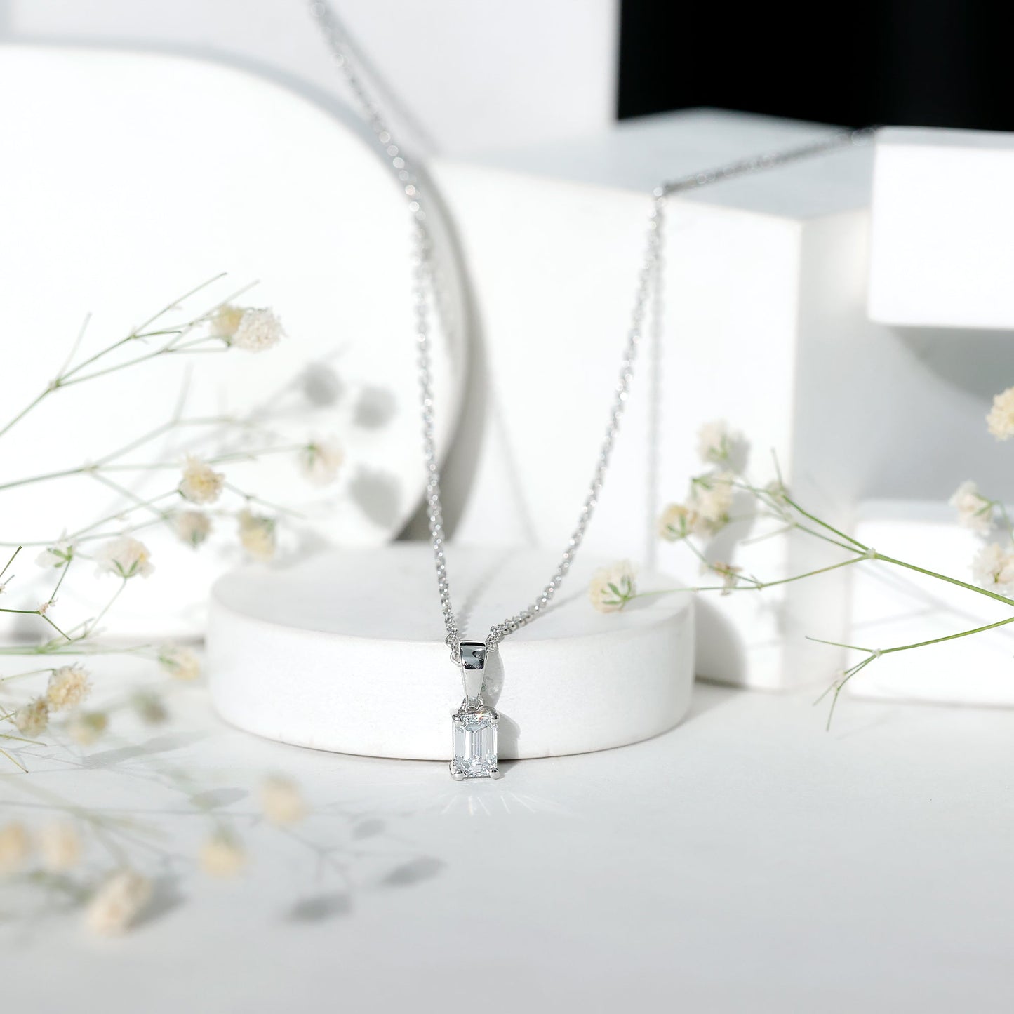 0.7 Carat Lab Grown Diamond Emerald Cut Necklace with Silver Chain