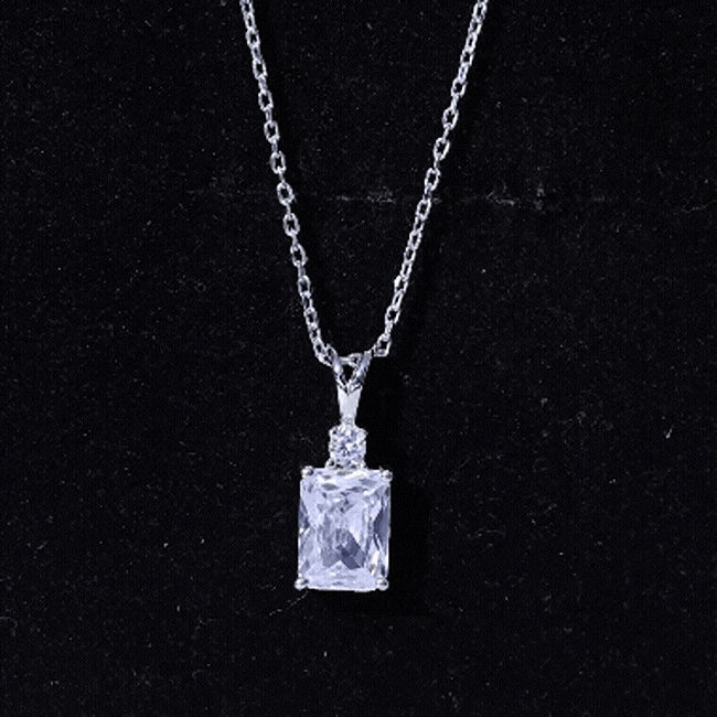 Certified 1.87 Carat Emerald Cut Cubic Zirconia Pendant Necklace with Silver Chain