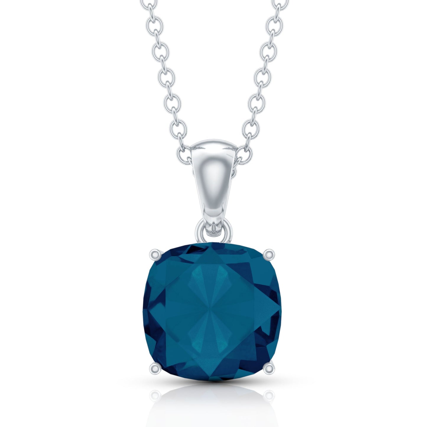 2.84 Carat Cushion Cut London Blue Topaz Solitaire Pendant