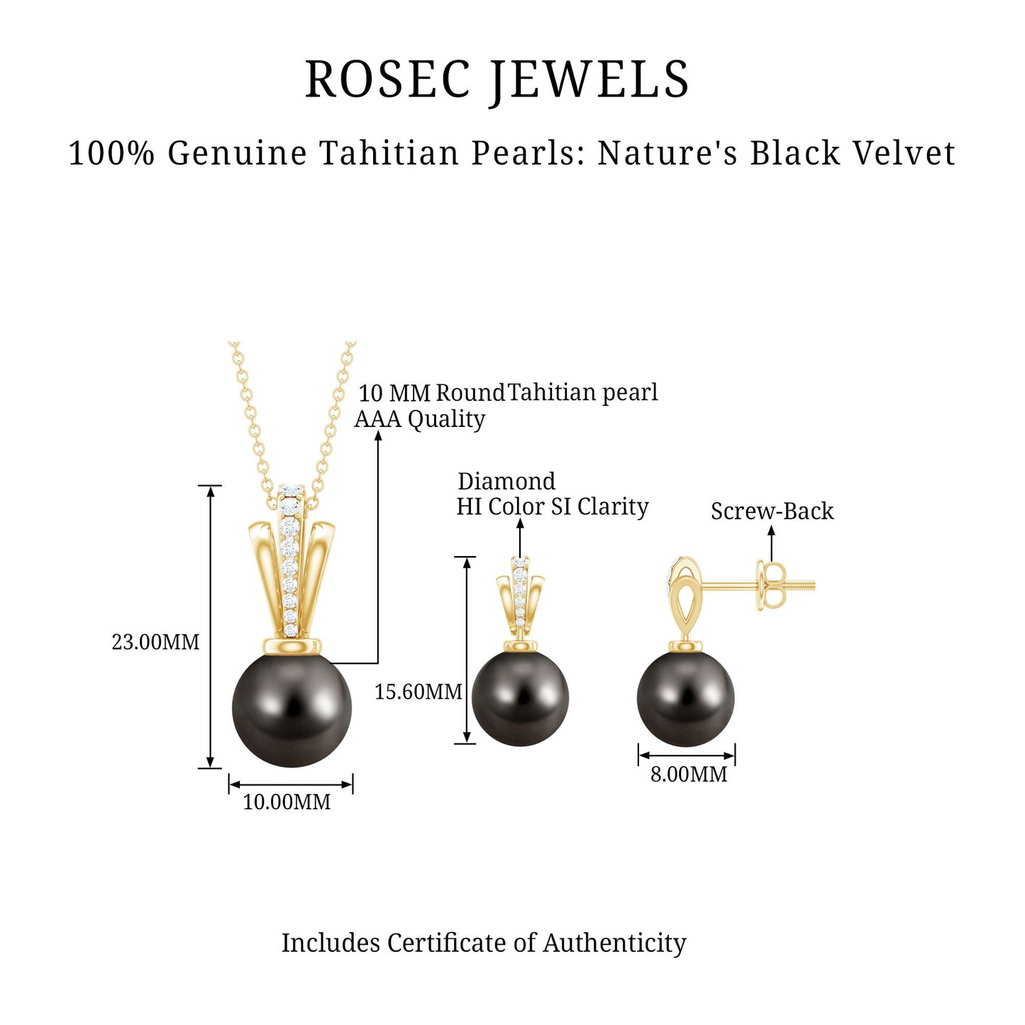 Genuine Tahitian Pearl and Diamond Drop Necklace Earrings Set