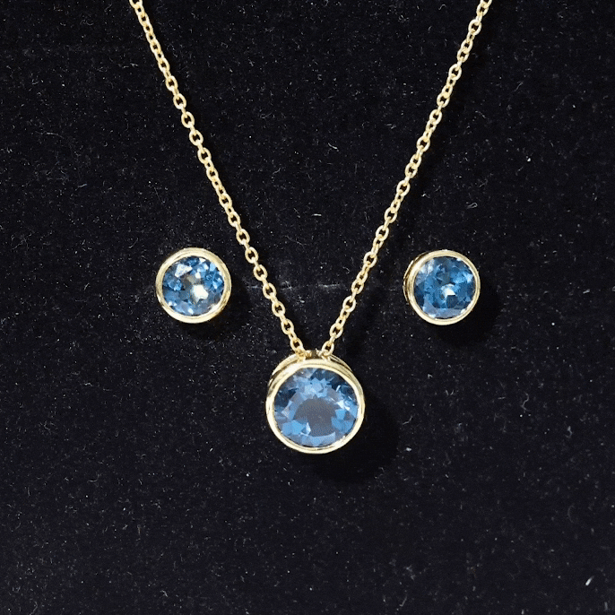 Round London Blue Topaz Solitaire Jewelry Set in Bezel Setting