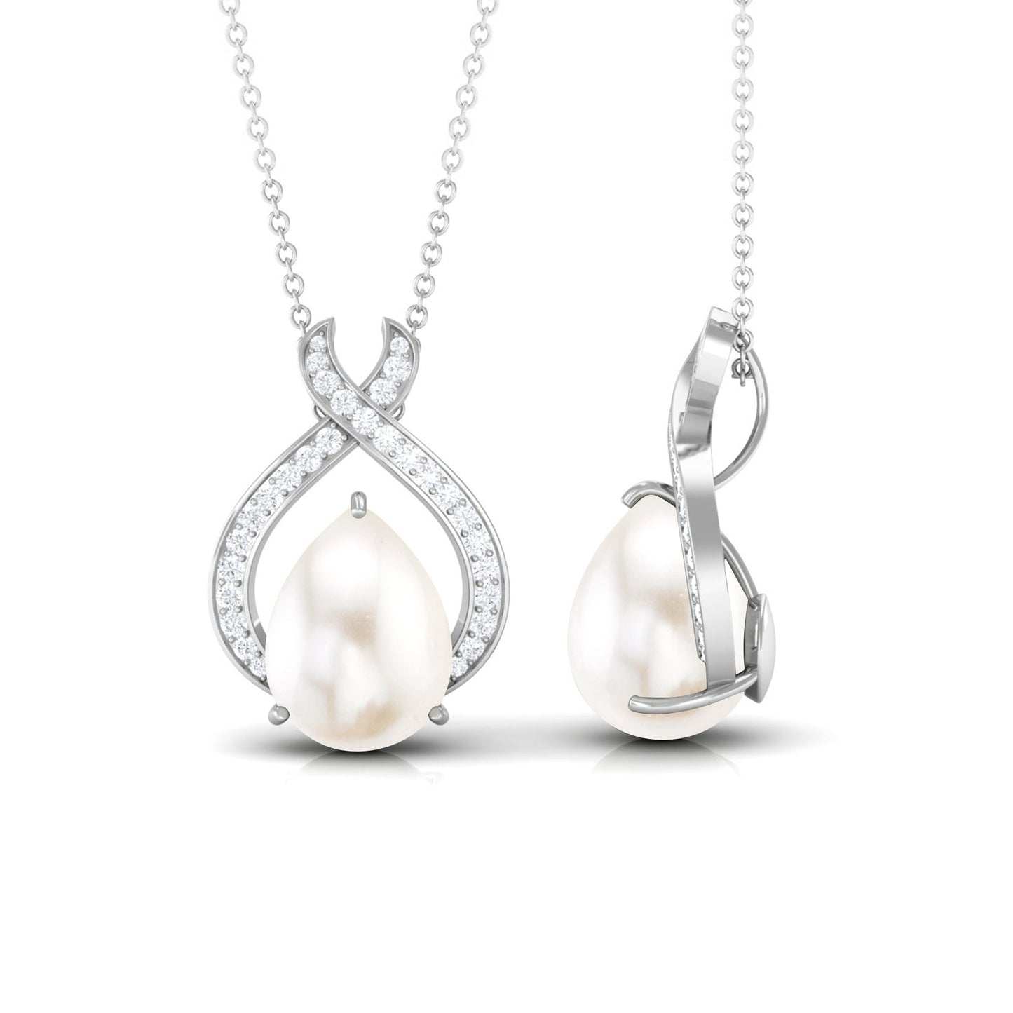 6 Carat Freshwater Pearl Teardrop Statement Necklace with Diamond