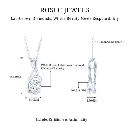 Certified Oval Lab Grown Diamond Solitaire Pendant Necklace