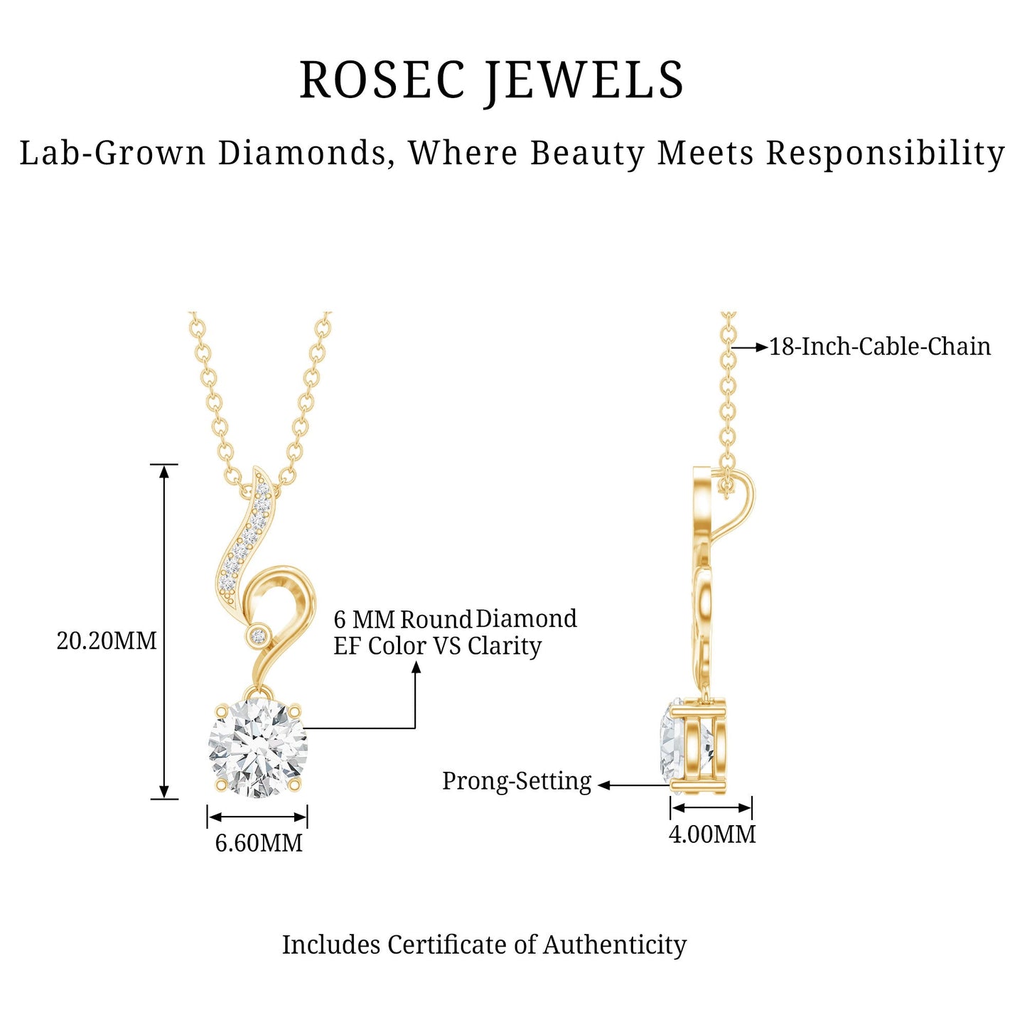 Certified Lab Grown Diamond Solitaire Wedding Necklace